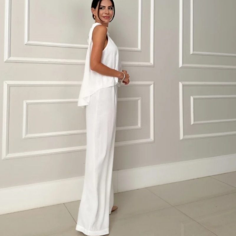 Fashion Loose Sleeveless Top Wide-leg Casual Pants Solid Color Two-piece Set - Image 6