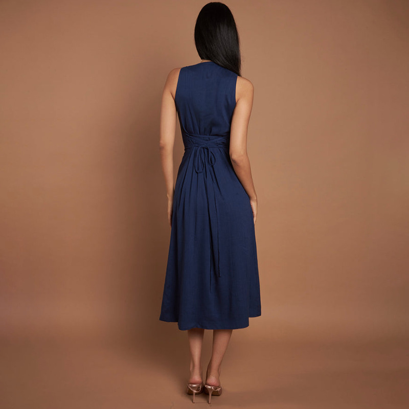 Sleeveless Round Neck Multi-button Strap Casual Dress - Image 4