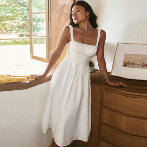 French Retro Square Collar Sling Dress