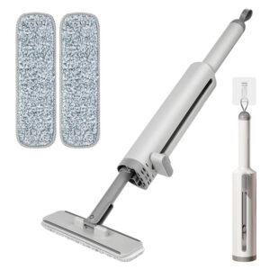 Rotatable Self-Squeeze Mini Mop With Crevice Brush - Hand Wash-Free, Flat Squeeze, Mop With 2 Reusable Microfiber Pads, Microfiber Mop For Wet, Dry Use, Self Wringing, Flat, Mop For Floor Cleaning