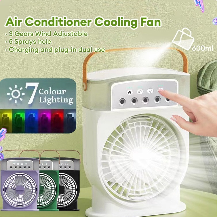 Portable USB Air Conditioner - Cooling Fan With 5 Sprays 7 Color Light 600ML Water Tank Spray Mist Air Cooler Humidifiers