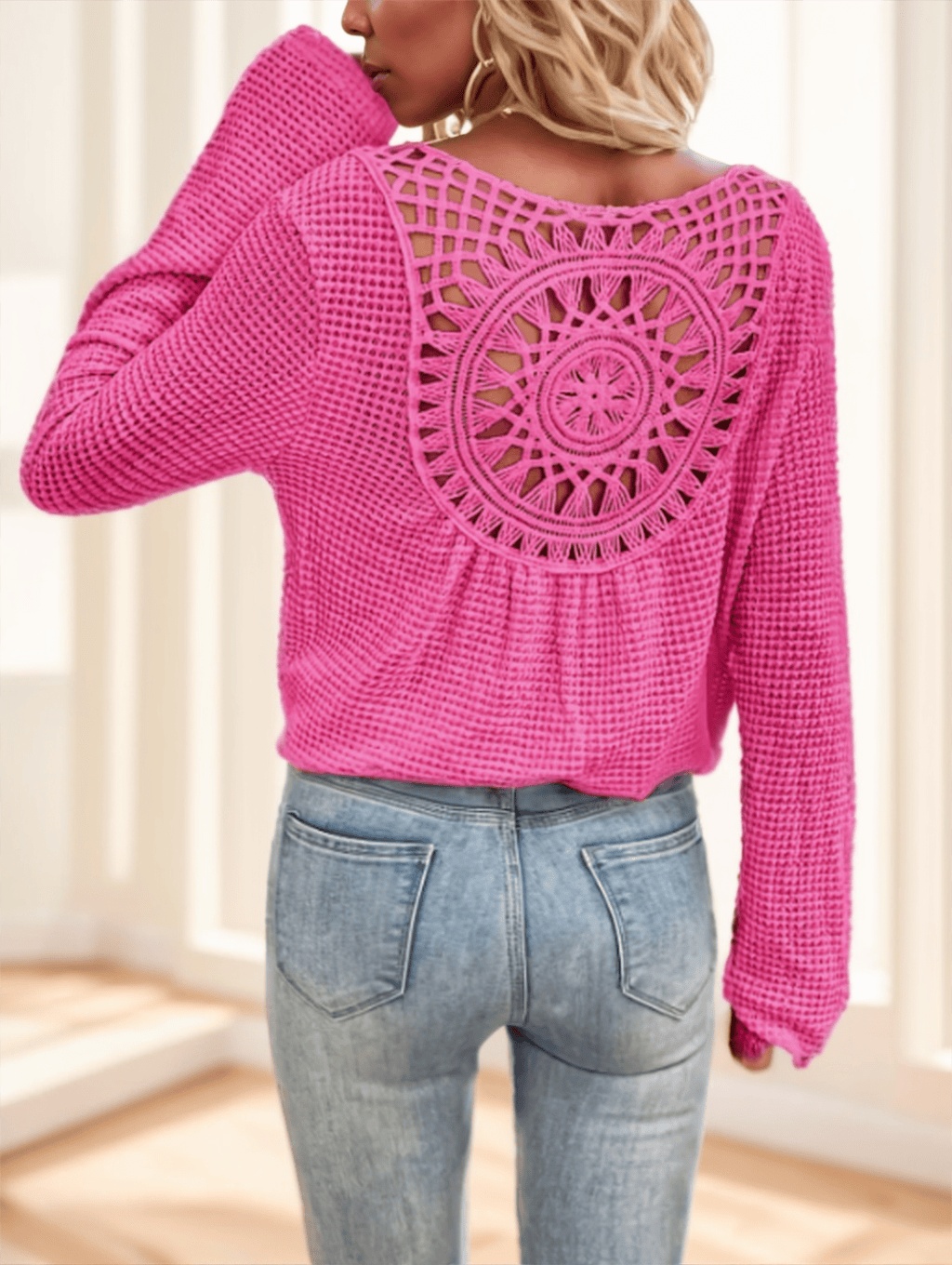 Women'S Elegant V-Neck Long Sleeve T-Shirt With Contrast Lace Detail - Image 5