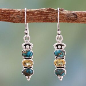 Inlaid Sea Blue Topaz Female Creative Rotational Water Drop Pear-shaped Earrings
