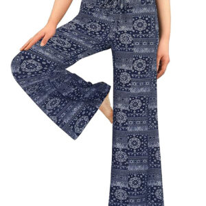 Wide-leg Pants - Skirt Print Blue Ethnic Style