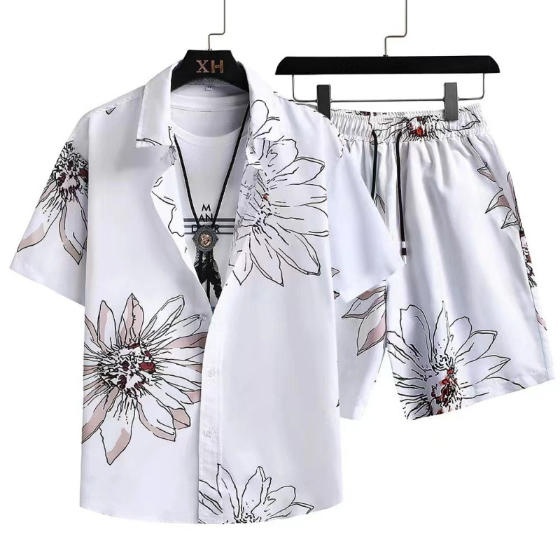 Men's Cardigan Casual Suit Digital Printing Short Sleeve Shorts Suit - Image 6