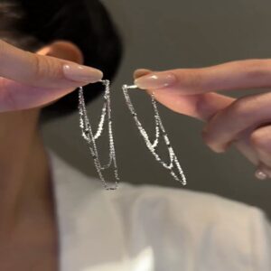 Women's Long Multi-layer Chain Tassel Silver Stud Earrings