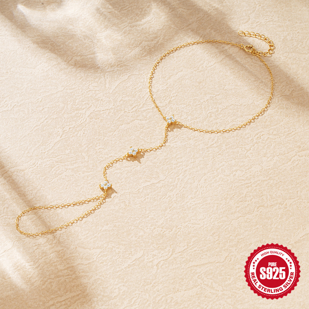 Women's Diamond Ring Chain Bracelet Hand Jewelry