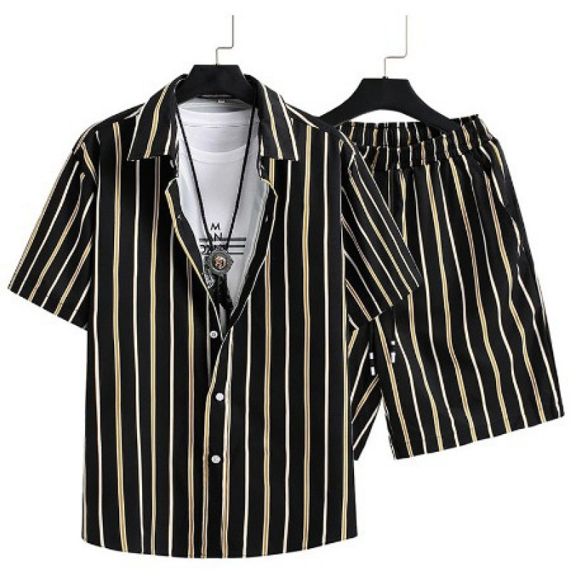 Men's Cardigan Casual Suit Digital Printing Short Sleeve Shorts Suit - Image 4