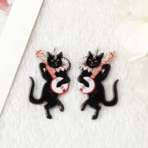 Halloween Acrylic Banjo Cat Pendant