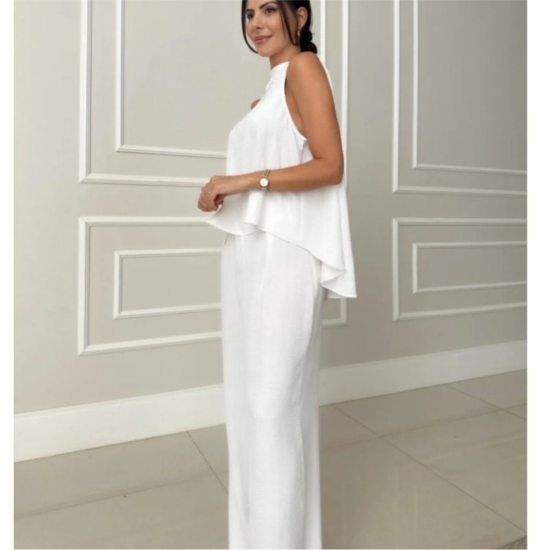 Fashion Loose Sleeveless Top Wide-leg Casual Pants Solid Color Two-piece Set - Image 5