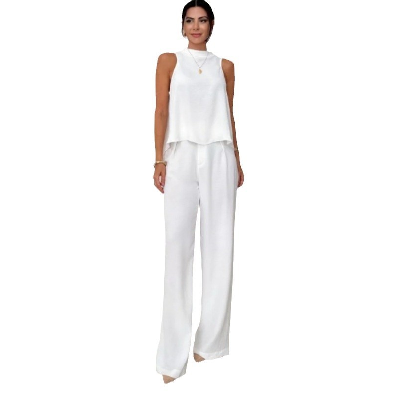 Fashion Loose Sleeveless Top Wide-leg Casual Pants Solid Color Two-piece Set - Image 4