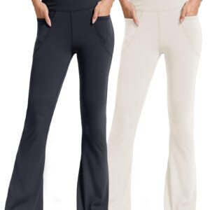 Flared Pants - Cropped Crossover Waist Pockets, Polyester Double Mill 2 Strips, Black, Sea Salt White