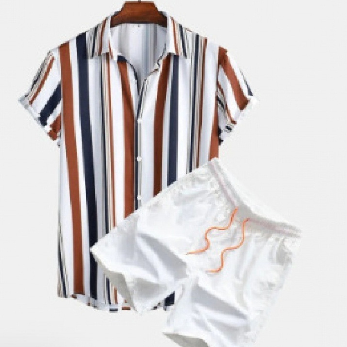 Men's Cardigan Casual Suit Digital Printing Short Sleeve Shorts Suit