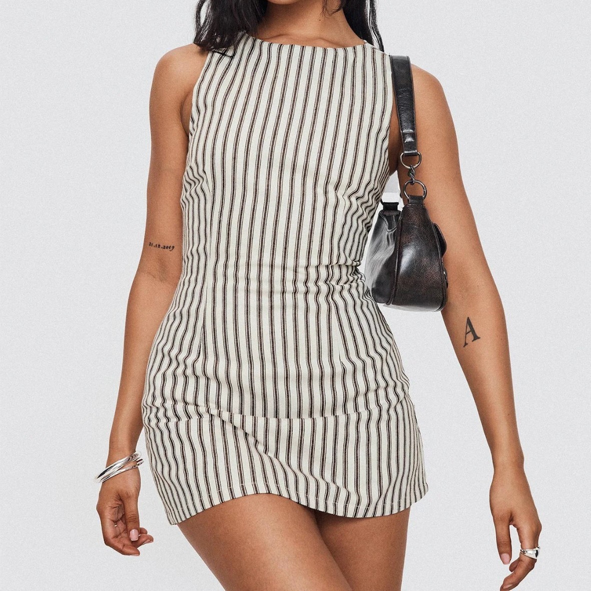 Round-neck Comfortable Casual Striped Sleeveless Dress - Image 3