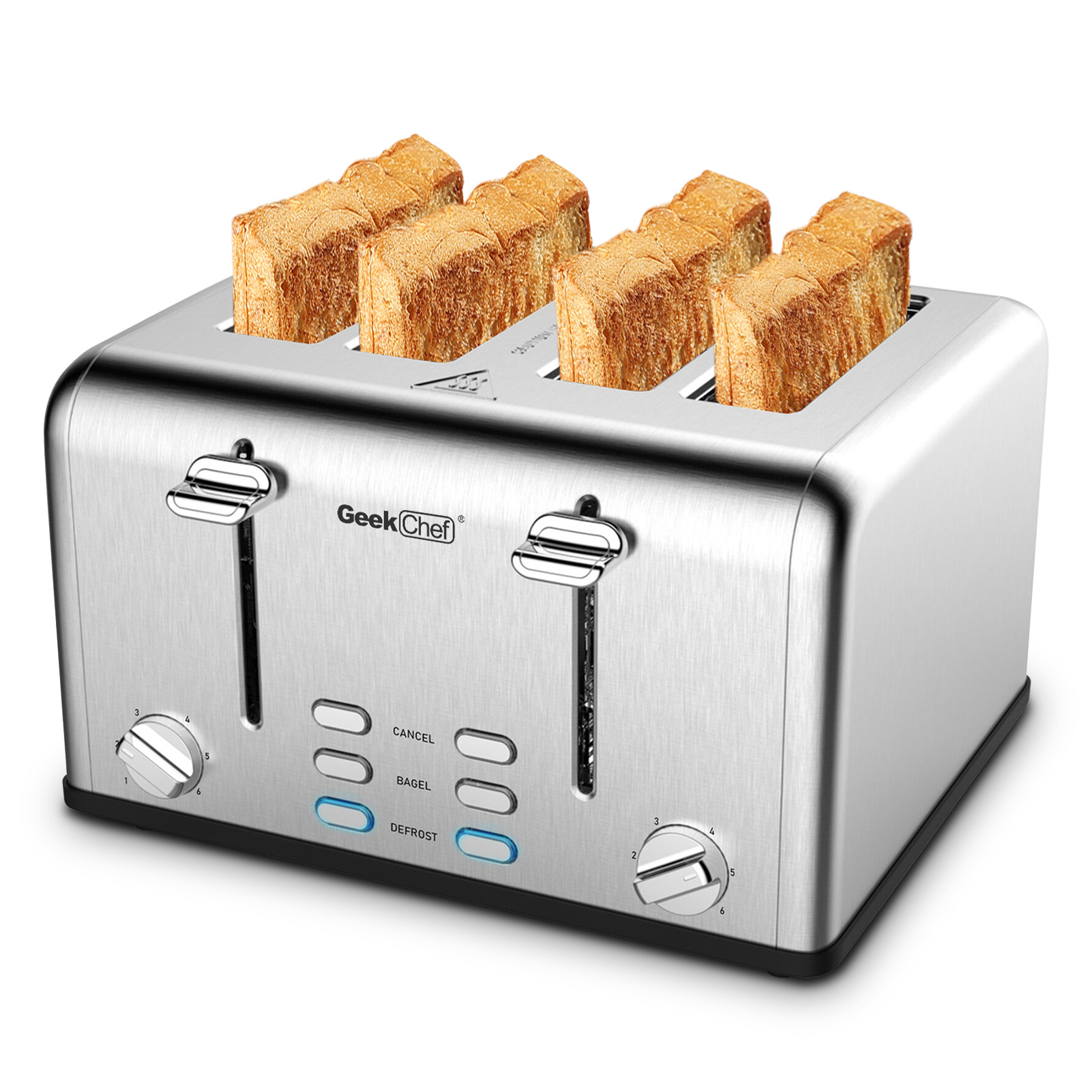 Toaster 4 Slice, Geek Chef Stainless Steel Extra-Wide Slot Toaster With Dual Control Panels Of Bagel, Defrost, Cancel Function - Image 5