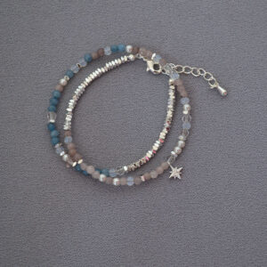 Small Pieces Of Silver Real Stone Beaded Eight Awn Star High-grade Double-layer Twin Bracelet