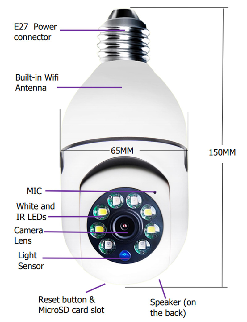 WiFi CAMERA 1080P Bulb 4X Zoom Camera E27 Home 5GWiFi Alarm Monitor - Image 10