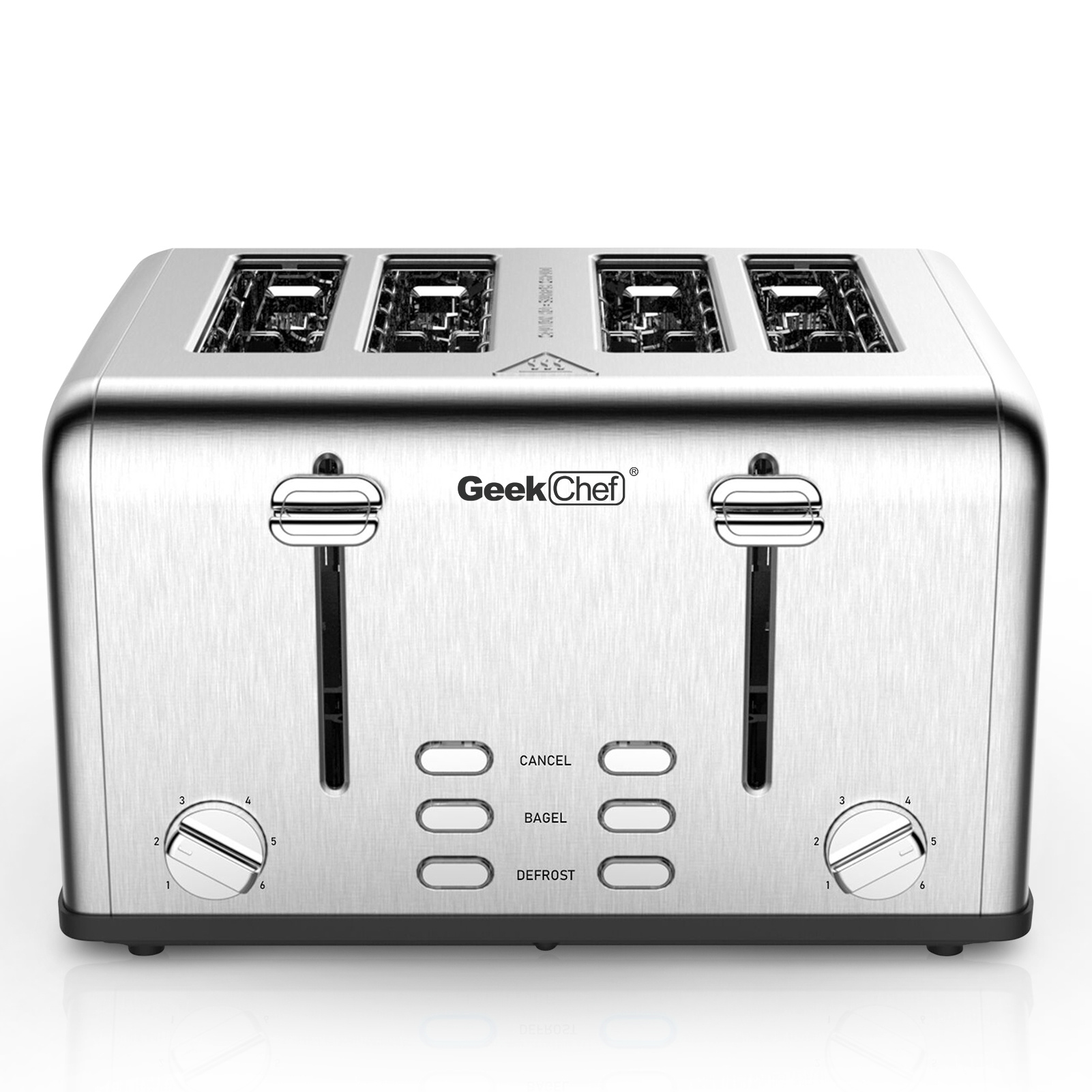 Toaster 4 Slice, Geek Chef Stainless Steel Extra-Wide Slot Toaster With Dual Control Panels Of Bagel, Defrost, Cancel Function