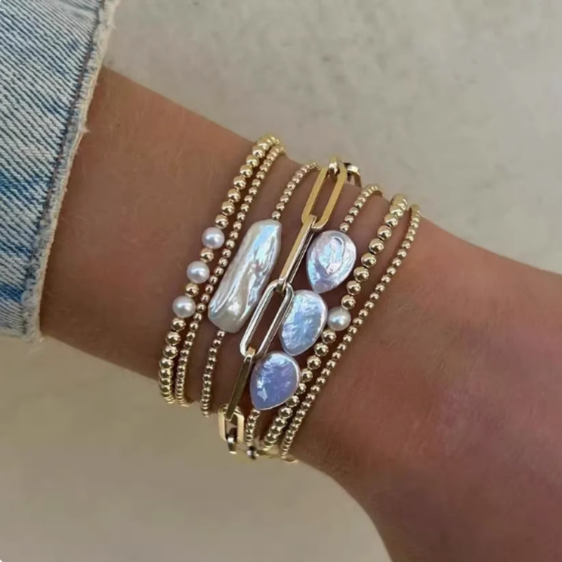Simple And Versatile Baroque Natural Freshwater Pearl Bracelet