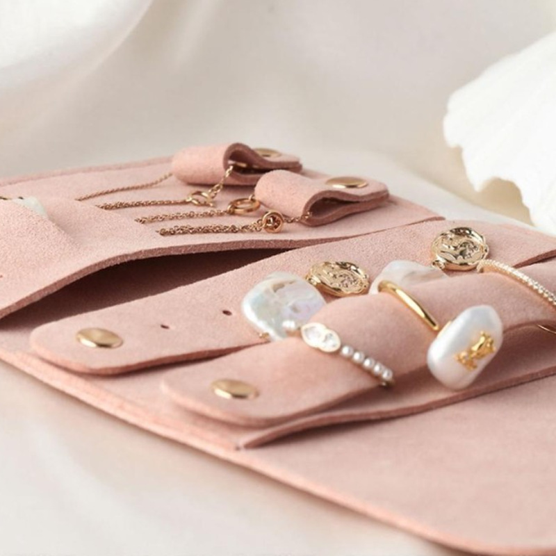 Earring Ring Ear Stud Necklace Watch Pouch Microfiber PU Leather Jewelry Bag - Image 2