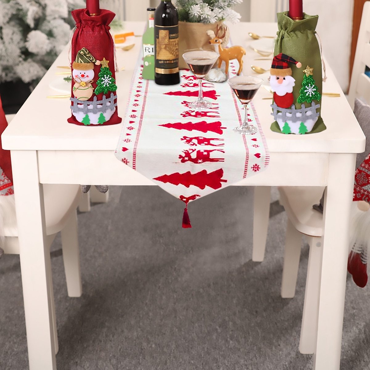Christmas Elk Snowman Table Runner Merry Christmas Decorations - Image 8