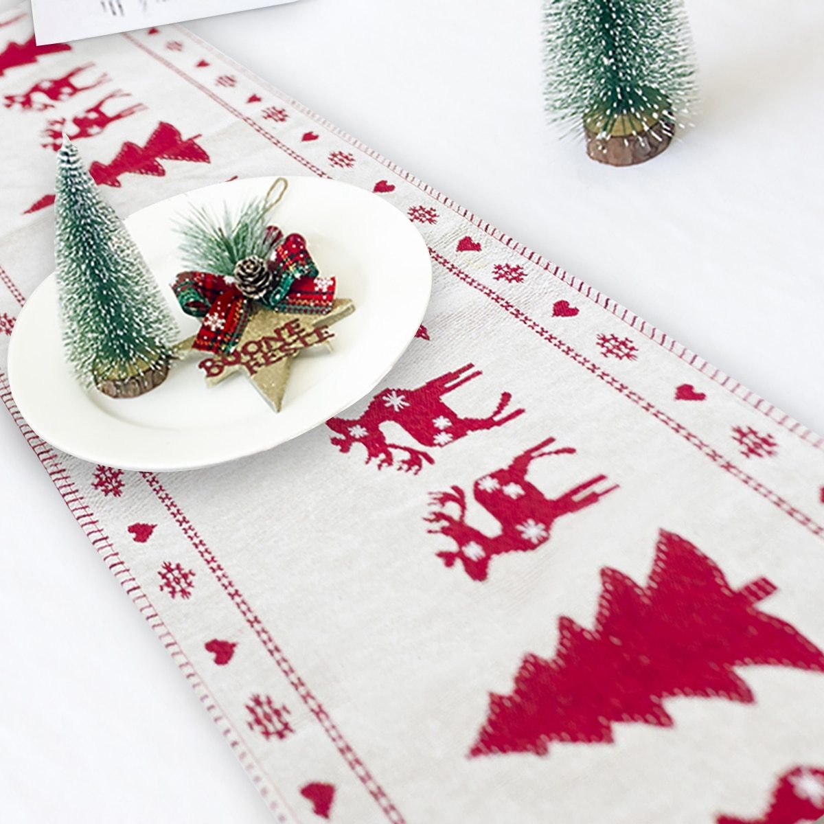 Christmas Elk Snowman Table Runner Merry Christmas Decorations - Image 2