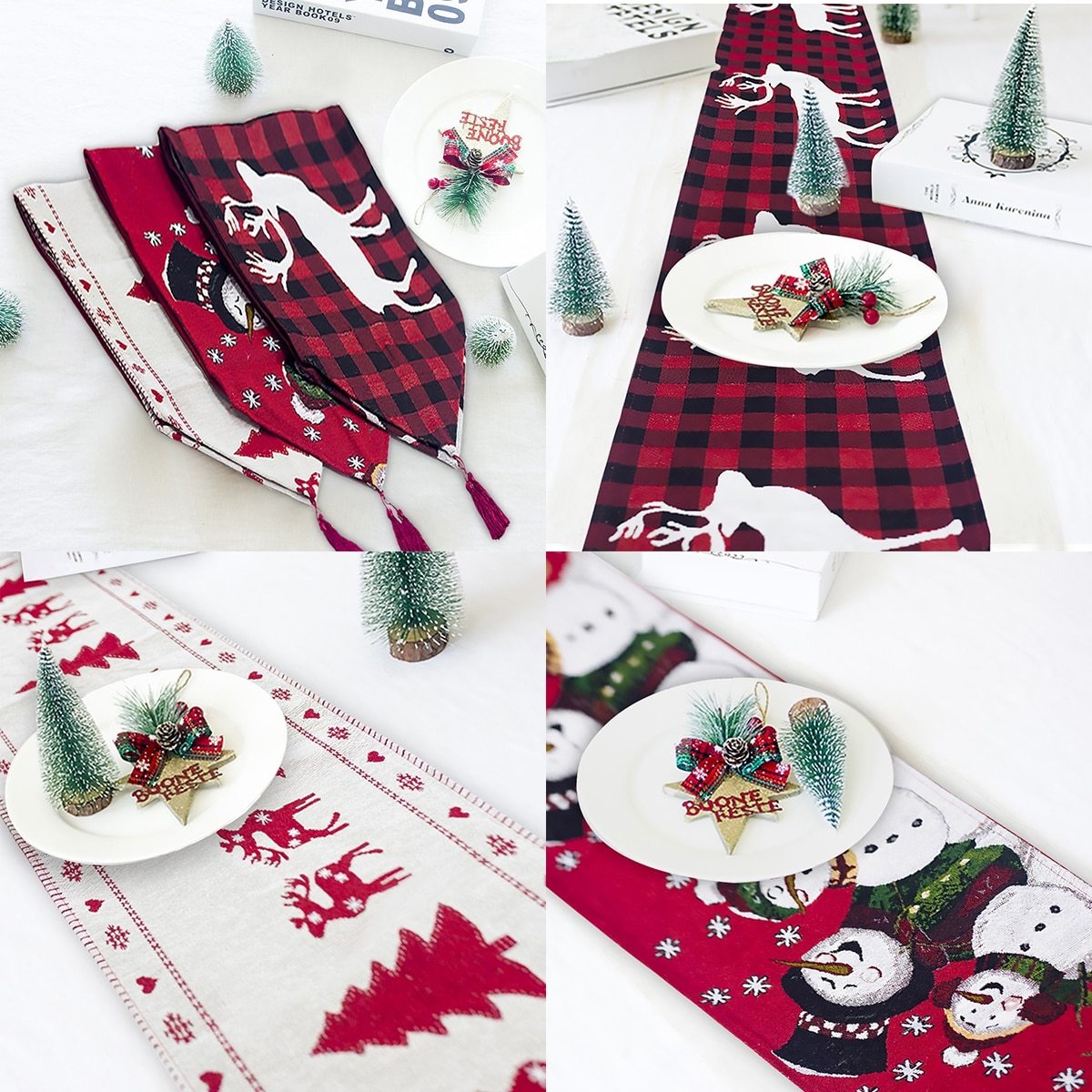 Christmas Elk Snowman Table Runner Merry Christmas Decorations - Image 5