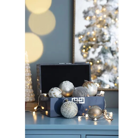 D3.9 Christmas Ball Ornaments, Glass Decorative Hanging Ball Christmas Tree Ornaments For Holiday Party Decorations, Set Of 6 - Image 3