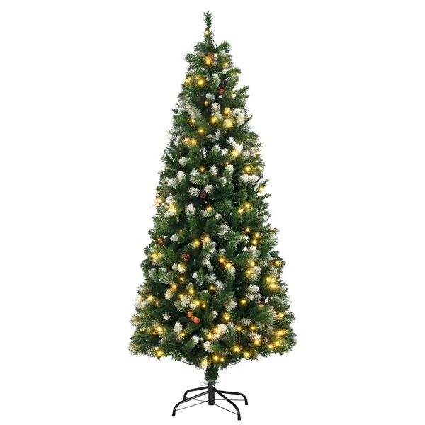 6' Decorated Christmas Trees, Skinny Prelit Artificial Christmas Tree With Snow-dipped Branches, Auto Open, Pinecones - Image 7