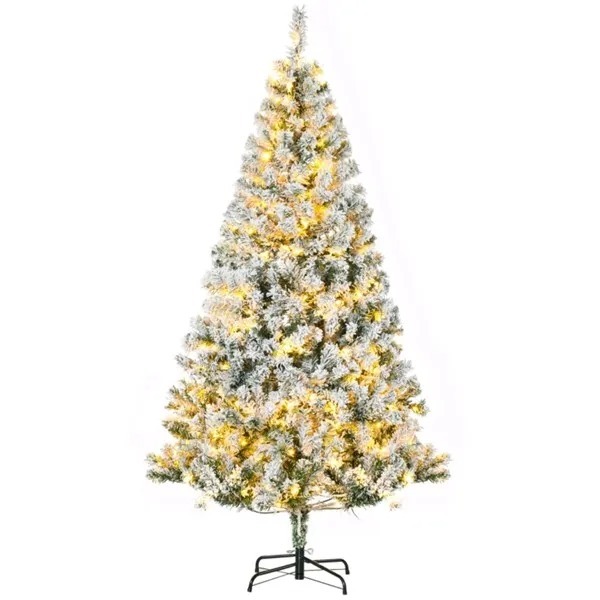 6 ft Christmas Trees, With Snow Frosted Branches, Warm White LED Lights - Image 2