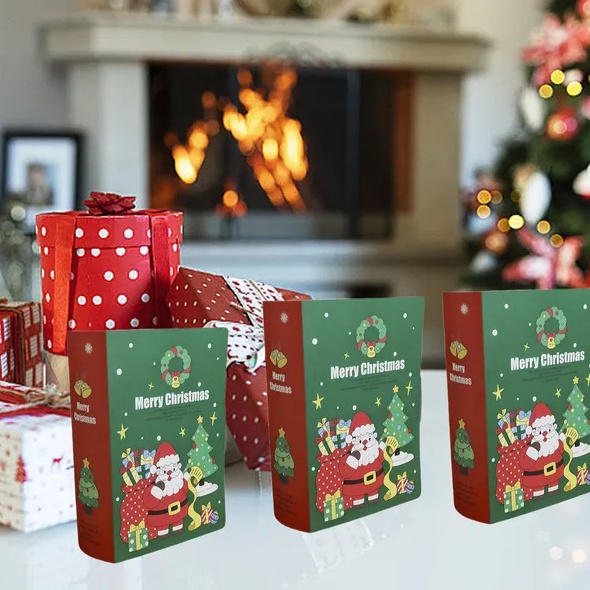 10 Pcs Christmas Candy Boxes Merry Christmas Santa Claus Xmas Tree Storybook Box Cookie Goodie Paper Treat Box For Christmas Gift Wrapping Holiday Party Supplies