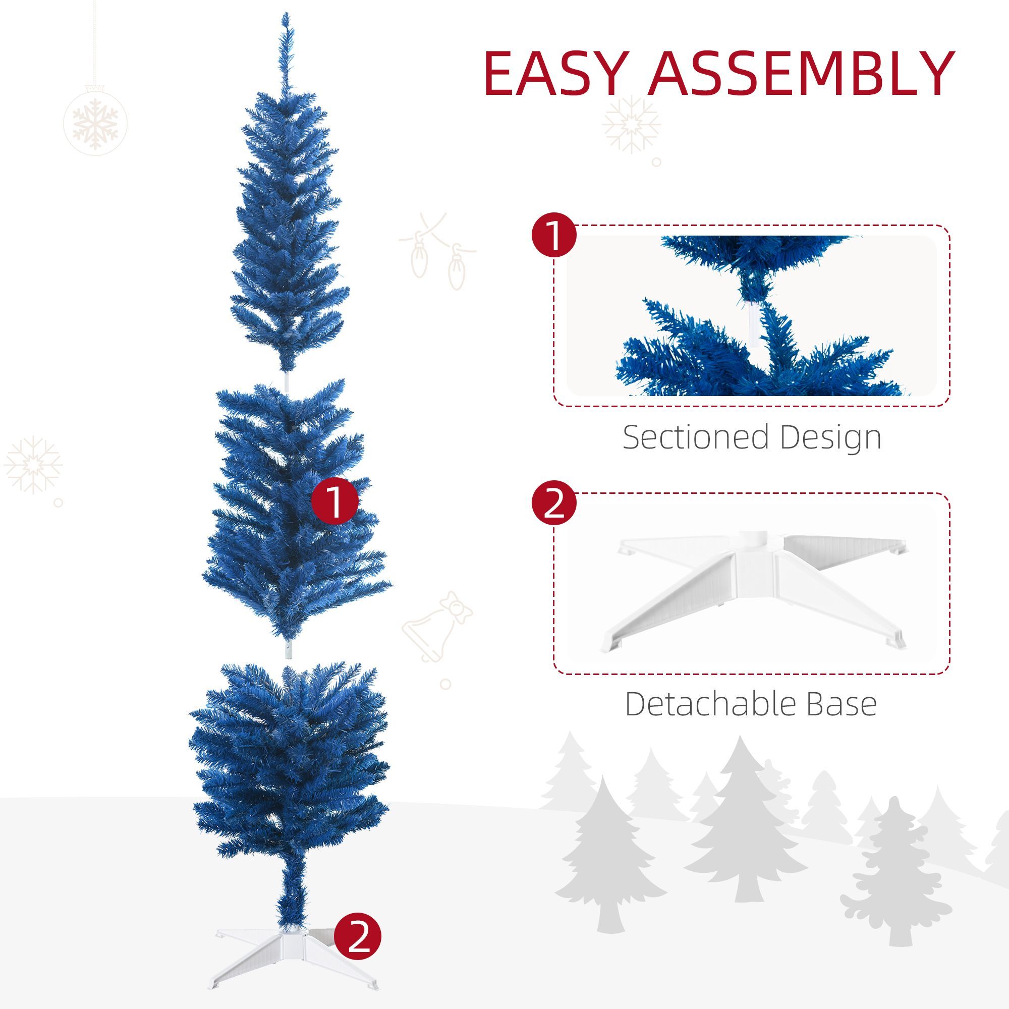 6ft Pencil Christmas Trees, Skinny Artificial Christmas Tree For Xmas Holiday Decor, Deep Blue - Image 2