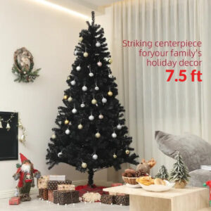 7.5ft Artificial Christmas Trees With Auto Open And Steel Base, Black