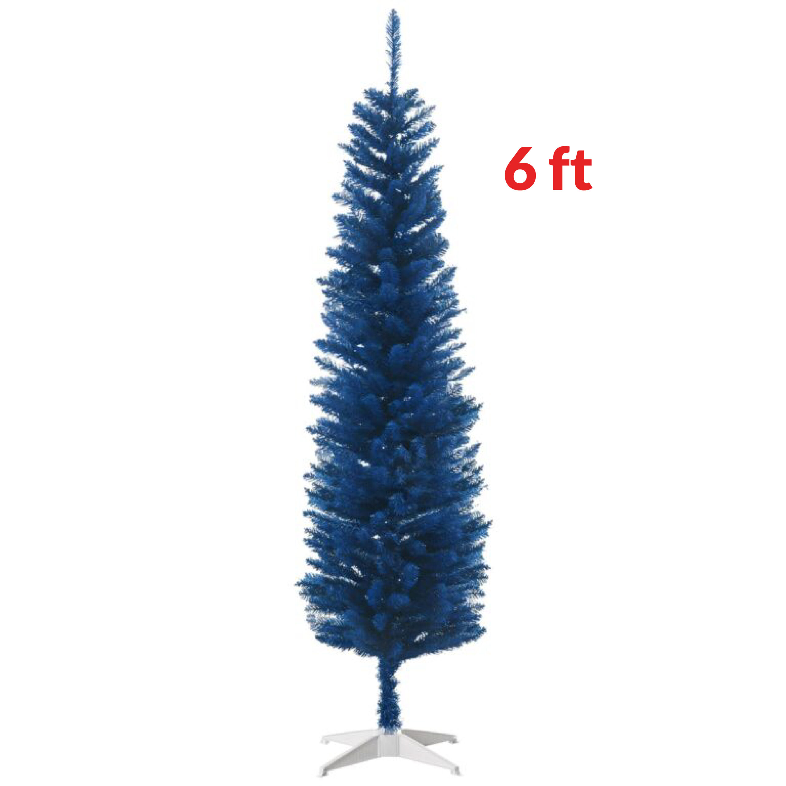 6ft Pencil Christmas Trees, Skinny Artificial Christmas Tree For Xmas Holiday Decor, Deep Blue