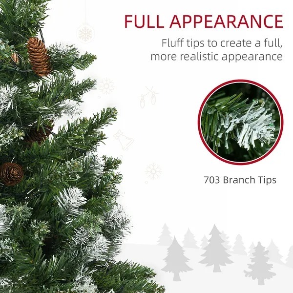 6' Decorated Christmas Trees, Skinny Prelit Artificial Christmas Tree With Snow-dipped Branches, Auto Open, Pinecones - Image 4