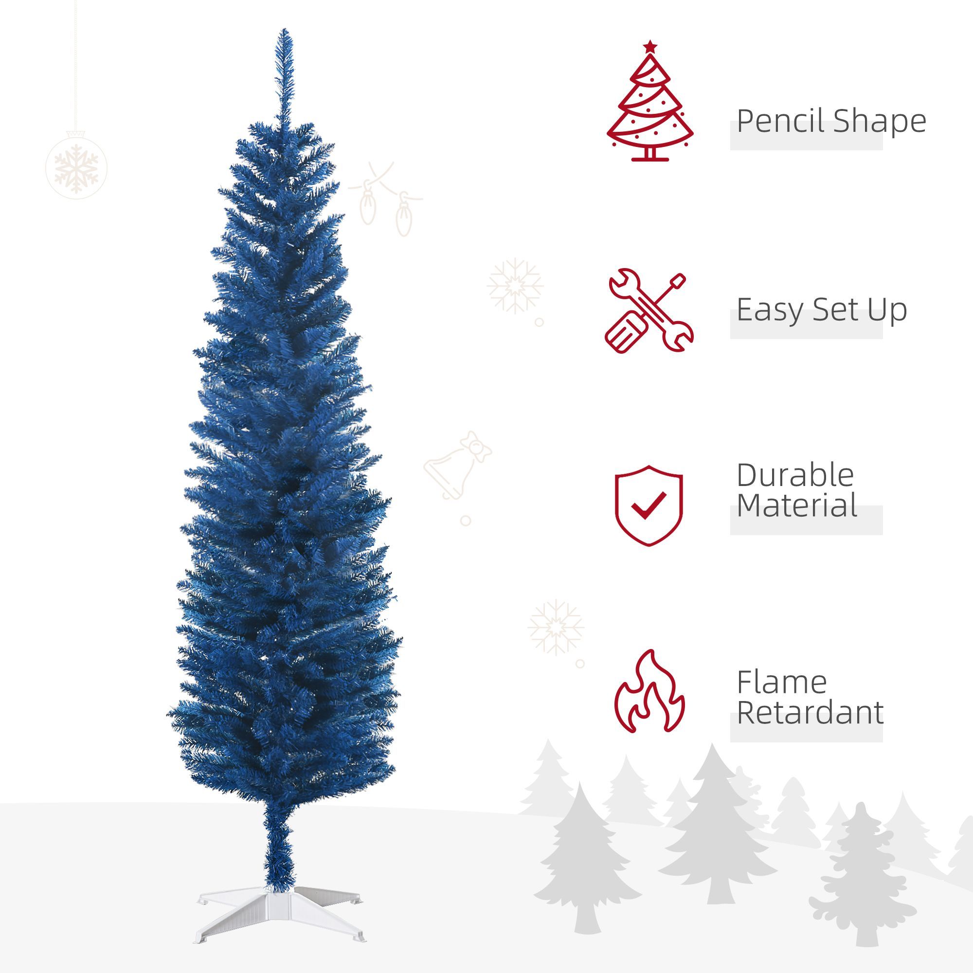 6ft Pencil Christmas Trees, Skinny Artificial Christmas Tree For Xmas Holiday Decor, Deep Blue - Image 6