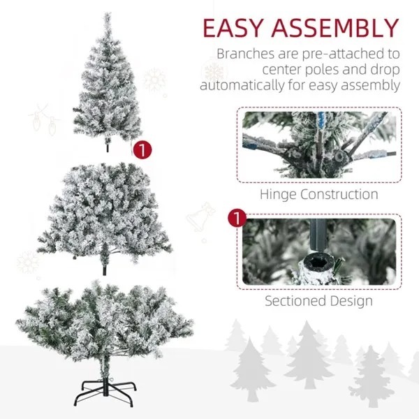 6 ft Christmas Trees, With Snow Frosted Branches, Warm White LED Lights - Image 5