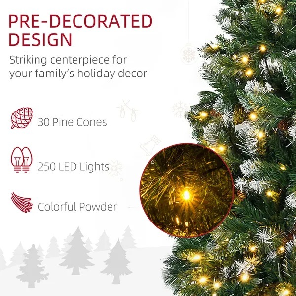 6' Decorated Christmas Trees, Skinny Prelit Artificial Christmas Tree With Snow-dipped Branches, Auto Open, Pinecones - Image 2