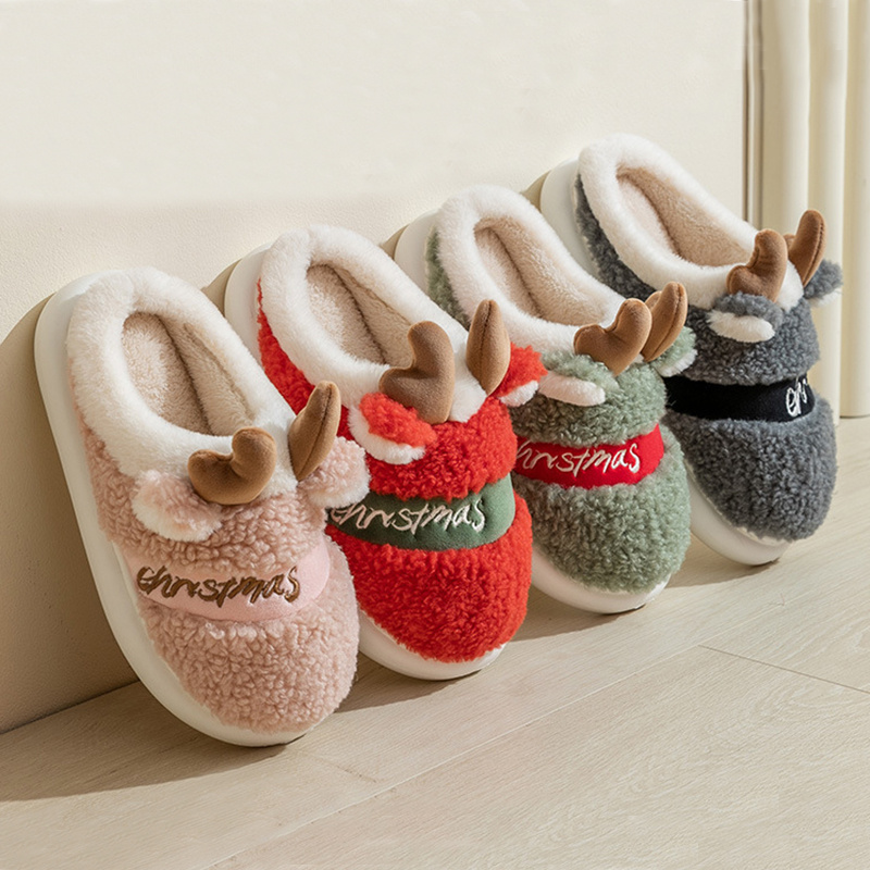 Christmas Shoes Winter Home Slippers Elk Soft Cozy Bedroom Slipper Slip On House Shoes - Image 9